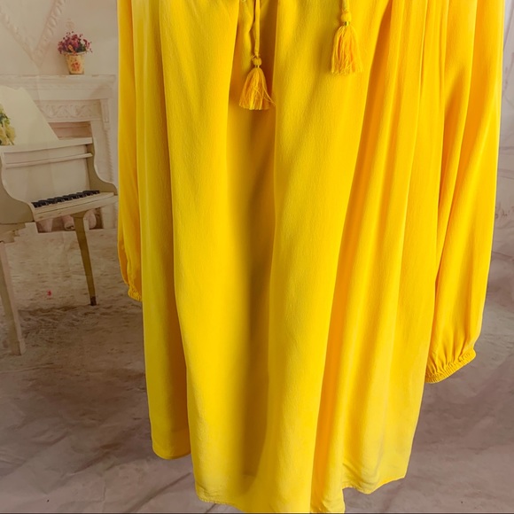 SEZANE Mustard Yellow Silk Tassel Swing Dress - Picture 3 of 12